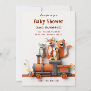 Carte de Baby shower de train animal adorable