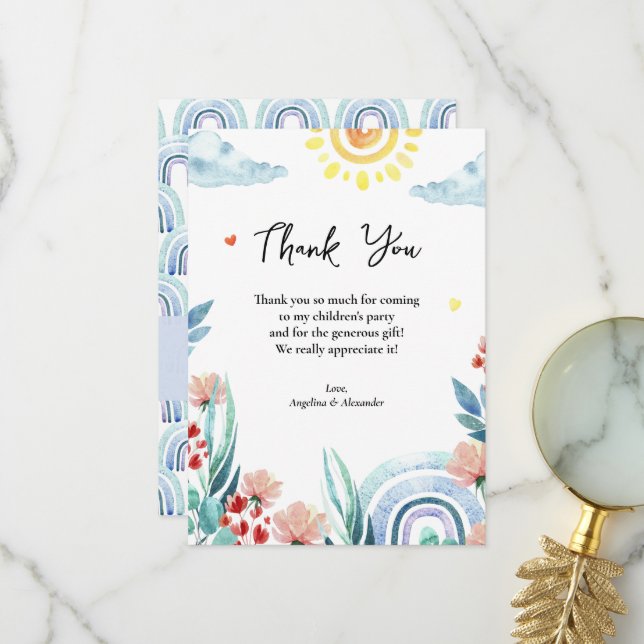 Carte de Baby shower en Merci plat avec design. (Devant/Arrière en situation)