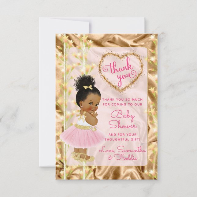 Carte de Baby shower ethnique Merci rose et or (Devant)