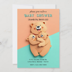 Carte de Baby shower famille de l'ours mignonne