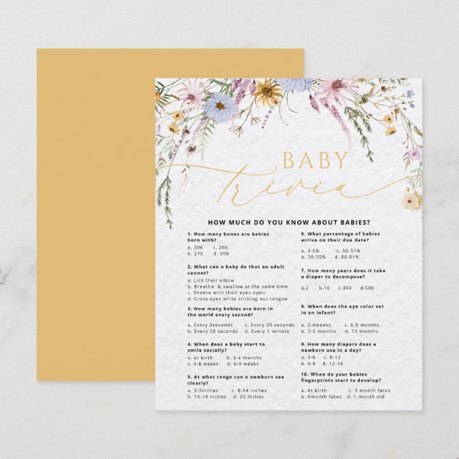 Carte de Baby shower fleur sauvage Cute Baby Trivi (Devant / Derrière)