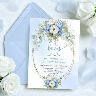 Carte de Baby Shower Fleurs Bleu Poussiéreux Tenda
