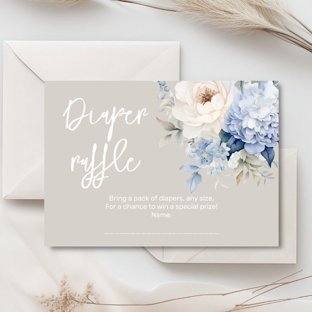 Carte de baby shower floral bleu et blanc poussiér (Dusty blue and beige watercolor peonies floral baby shower invitation, gender neutral)