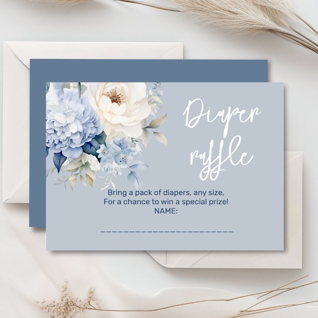 Carte de baby shower floral bleu et blanc poussiér (Dusty blue and beige watercolor peonies floral baby shower invitation, gender neutral)