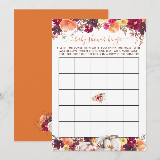 Carte de Baby shower Floral Little Citrouille Fall (Devant / Derrière)