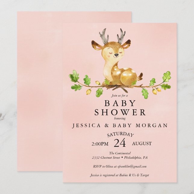 Carte de Baby shower Invitation Baby shower de cer (Devant / Derrière)