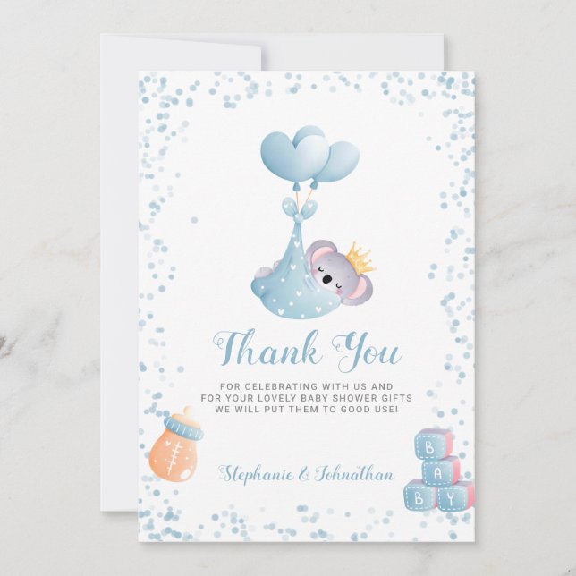 Carte de Baby shower Merci bleu Boy Koala Bear (Devant)