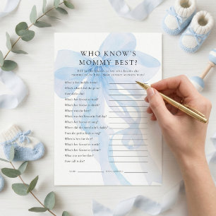 Carte de Baby Shower « Ruban Bleu : Qui connaît le