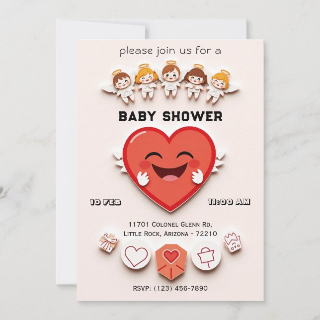 Carte de Baby shower sucré avec Coeur et Anges (Devant)