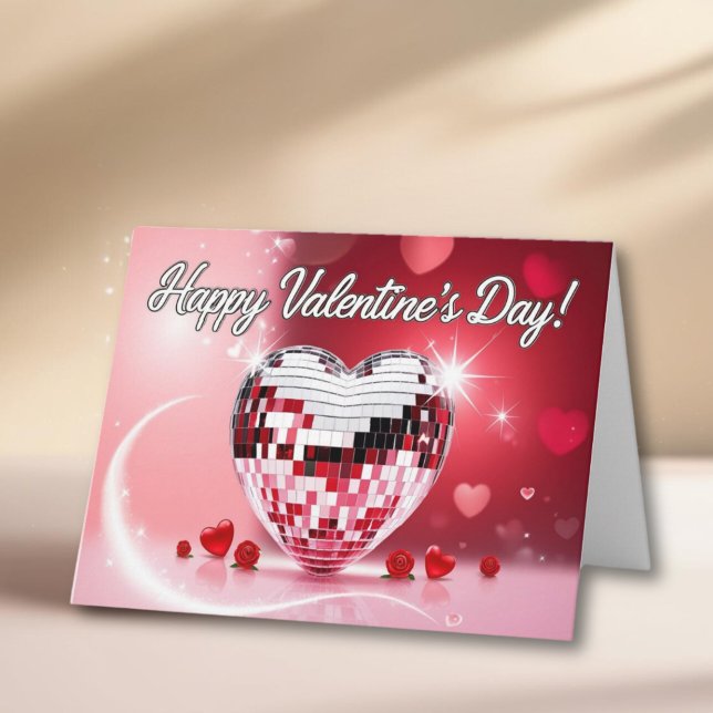 Carte de bal disco Valentine's Day sur mesure (Customizable Valentine's Day Disco Ball Card)