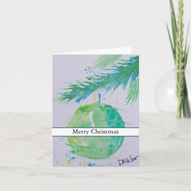 Carte de balle de Noël à l'aquarelle verte (Devant)