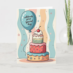 Carte de ballon d'anniversaire gâteau doux