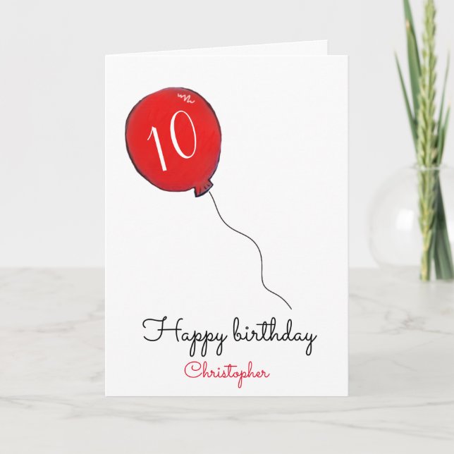 Carte de ballon rouge 10e anniversaire (Devant)