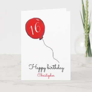 Carte de ballon rouge 16e anniversaire