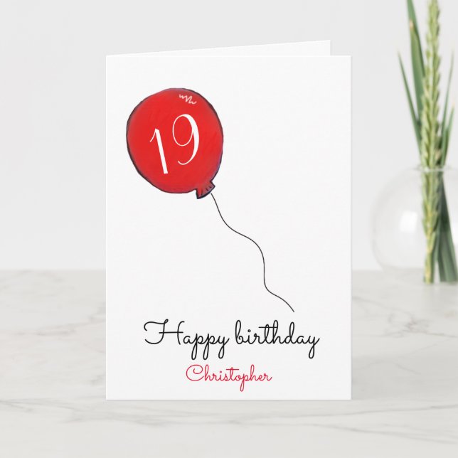Carte de ballon rouge 19e anniversaire (Devant)