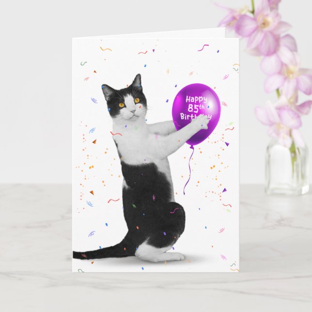 Carte de ballon Tuxedo Cat 85e anniversaire (Orchidée)