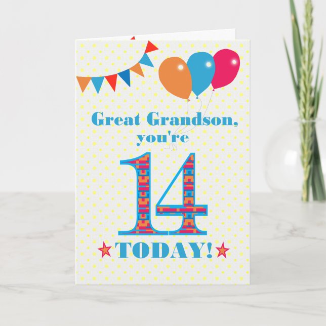 Carte de ballons à bascule Great Grandson 14th Bir (Devant)