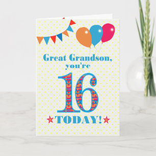 Carte de ballons à bascule Great Grandson 16e anni