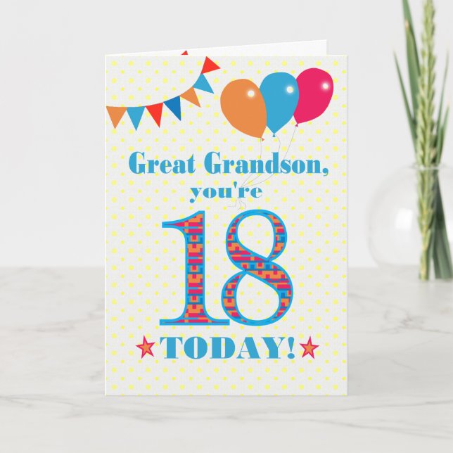 Carte de ballons à bascule Great Grandson 18e anni (Devant)
