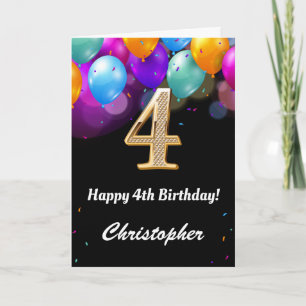 Carte de ballons couleur or et noir 4e anniversair
