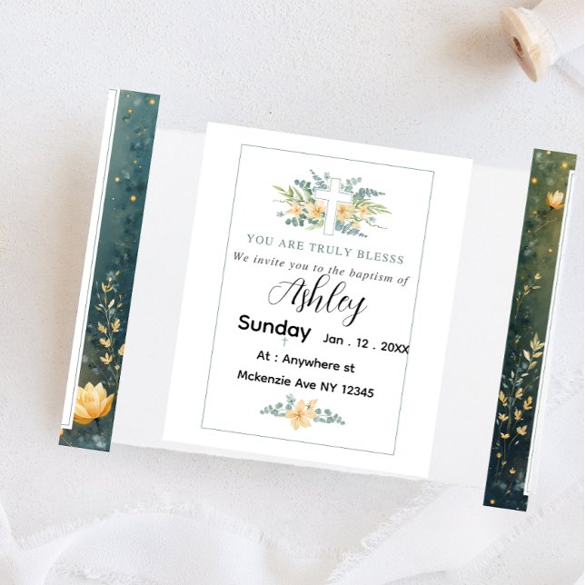 Carte de baptême avec croix et fleurs (Créateur téléchargé)