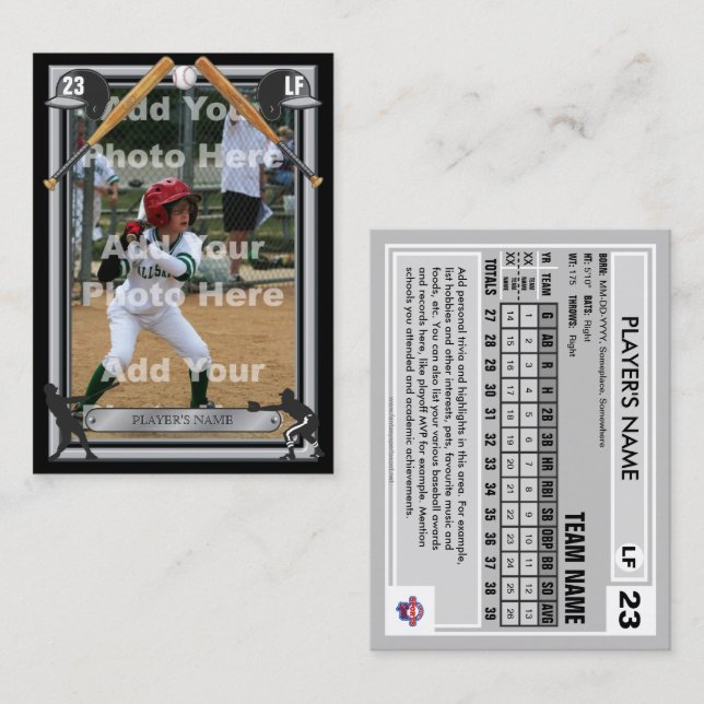 Carte de baseball Black Frt - Statistiques personn (Devant / Derrière)