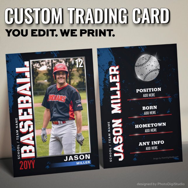 Carte de baseball, Carte de joueur de baseball dra (Custom Baseball Trading Card, US Red Blue Baseball Player Card )