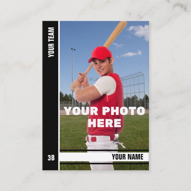 Carte de baseball en bande noire - Statistiques pe (Devant)