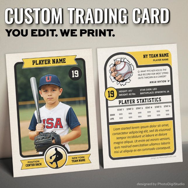 Carte de baseball personnalisée, carte de joueur V (Vintage Custom Baseball Trading Card, Gold Player Card)