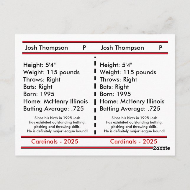 Carte de baseball personnalisée unique (Dos)