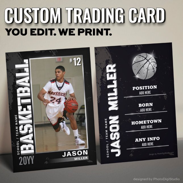 Carte de basket-ball, carte de basket-ball (Custom Basketball Trading Card, Silver Player Calling Card)