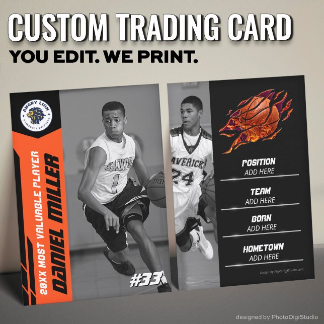 Carte de basketball orange MVP (Custom Basketball Trading Card, Orange MVP Card)