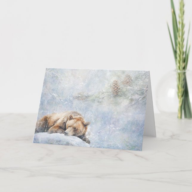 Carte De Beaux Animaux De Bois Portent Dans La Neige Sal (Devant)