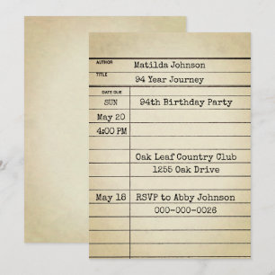 Carte de bibliothèque ancienne pour fête d'anniver