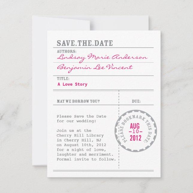 Carte de bibliothèque Enregistrer la date (Devant)