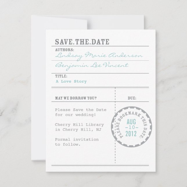 Carte de bibliothèque Enregistrer la date (Devant)