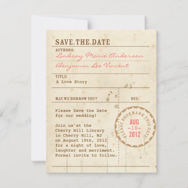 Carte de bibliothèque Enregistrer la date (Devant)