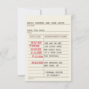 Carte de bibliothèque vintage Enregistrer la date