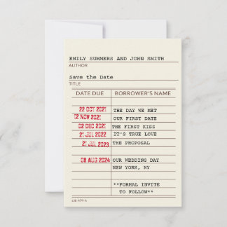 Carte de bibliothèque vintage Save the Date
