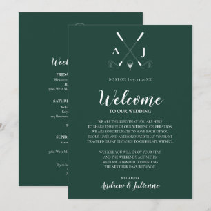 Carte de bienvenue de mariage de golf au monogramm