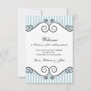 Carte de bienvenue de mariage rayée bleu vintage