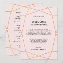 Carte de bienvenue de mariage rose gold géométriqu