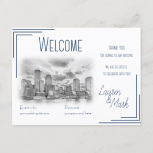 Carte de bienvenue Mariage Boston Skyline pour les