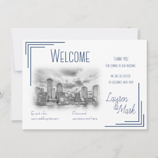 Carte de bienvenue Mariage Boston Skyline pour les