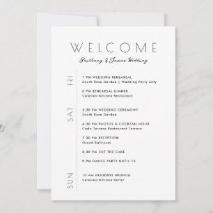 Carte de bienvenue minimaliste du week-end mariage