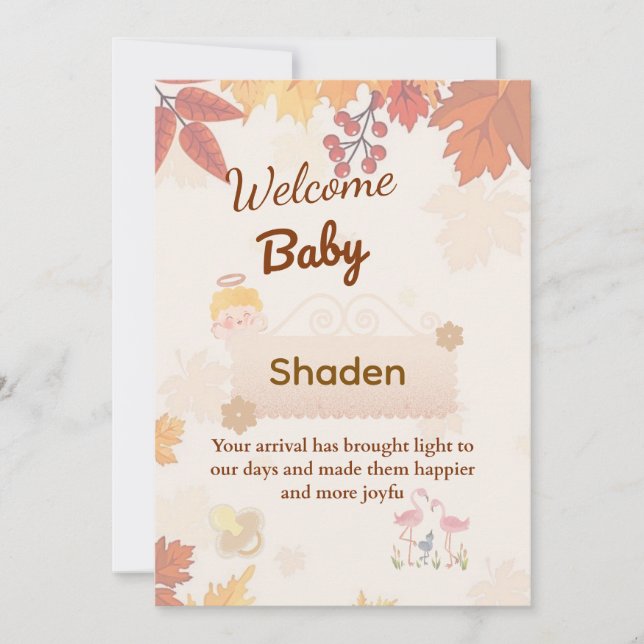 🍂 Carte de bienvenue personnalisée pour bébé en a (Devant)
