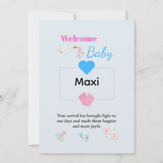 Carte de bienvenue pour bébé bleu mignon | Nouveau