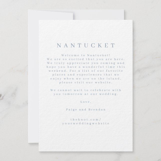Carte de bienvenue pour mariage à Nantucket (Devant)