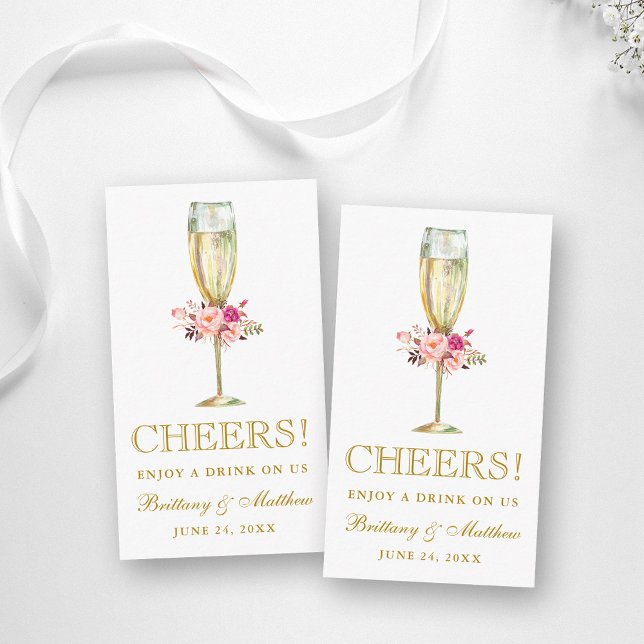 Carte de billet de boisson de mariage floral rose  (Customize to change text color, style, size or to add more text to back of card.)