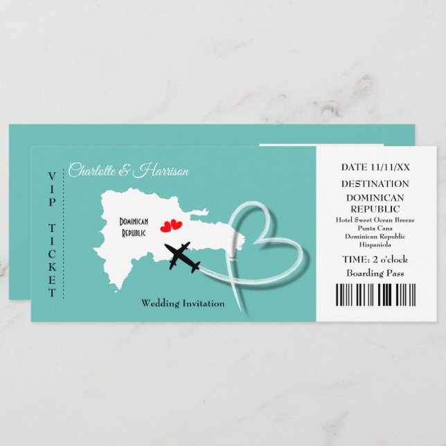 Carte de billet Destination Mariage République Dom (Devant / Derrière)